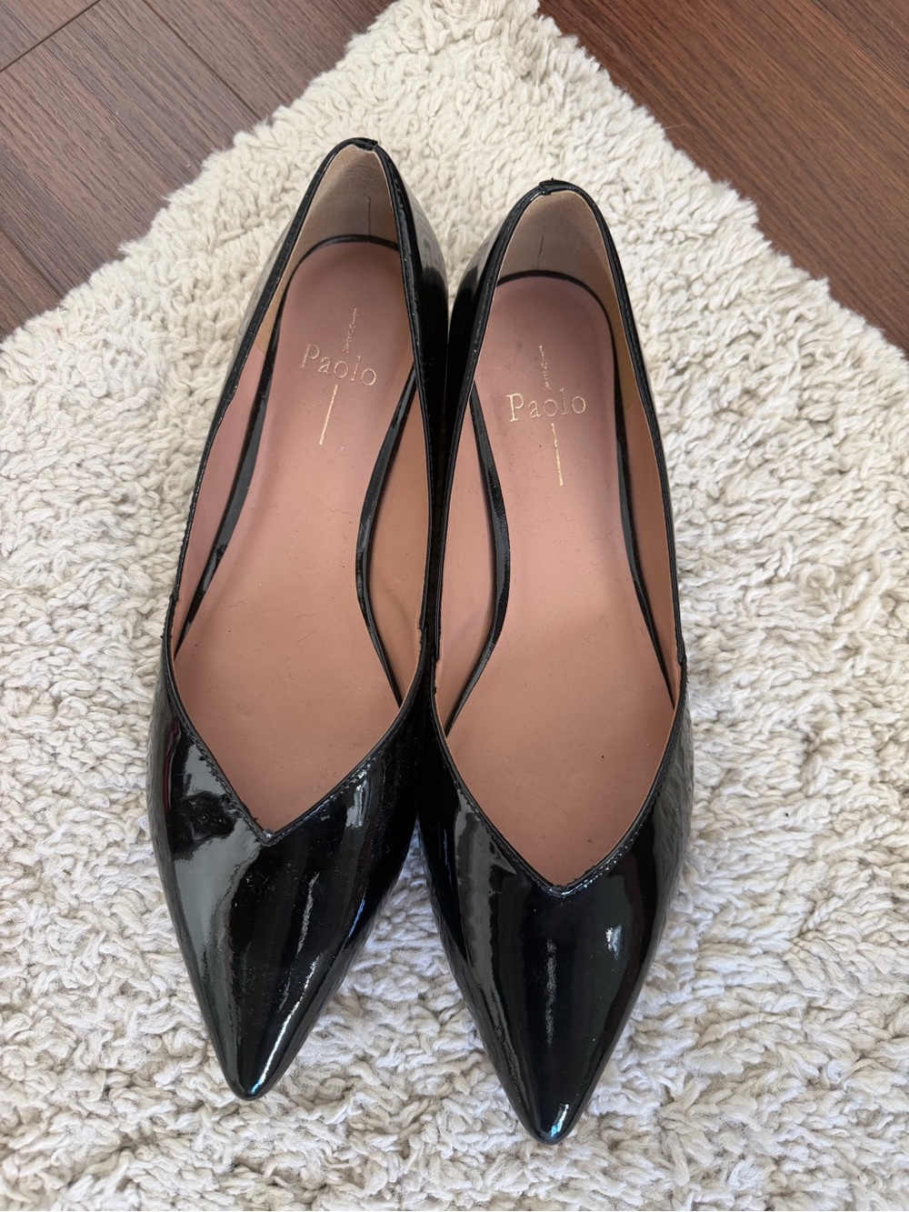 Paolo Black Patent Pointed-Toe Ballet Flats
